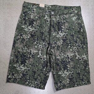 Levis 469 Loose Shorts Mens 32 Waist Green Camouflage 100% Cotton Camo Print